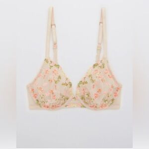 Aerie Real Power Unlined Embroidery Bra Floral|